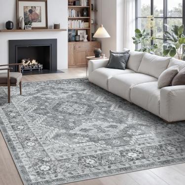 Imagem de Rugland Tapete 4x6 – Tapete Tribal Persa Boho Lavável Resistente a Manchas, Antiderrapante para Sala de Estar (TPR07-cinza, 1,2 x 1,8 m)