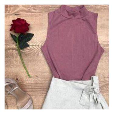 Imagem de Blusa canelada feminina sem manga gola alta tendência - Filó Modas, P,
