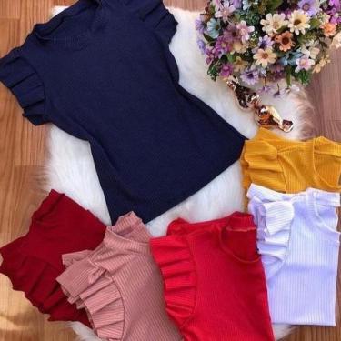 Imagem de Blusa feminina canelada  manga cavada babado moda - Filó Modas, P, Pre