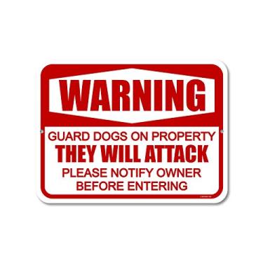 Imagem de Honey Dew Gifts, Warning Guard Dogs on Property, placa de alumínio "Beware of Dog" sem invasão de propriedade, 23 cm por 30 cm