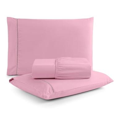 Imagem de Jogo de Lençol King 3Pçs Micropercal 400 Fios com Ponto Palito | Toque Acetinado de Hotel, Antiácaro, Não Amassa, Com Elástico, Anti Bolinha, Extra Macio - Cor Rosê