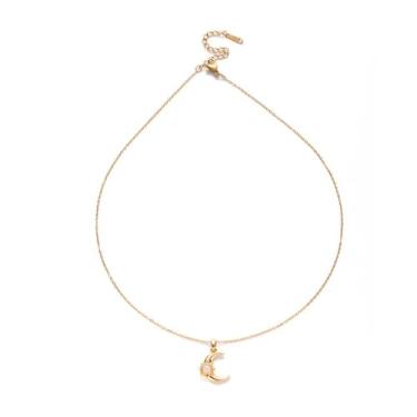 Imagem de Colar com pingente celestial de opala sol e lua para mulheres, banhado a ouro, pedra do mês de nascimento artificial, pingente crescente, corrente ajustável, delicada, aniversário, Natal, Natal