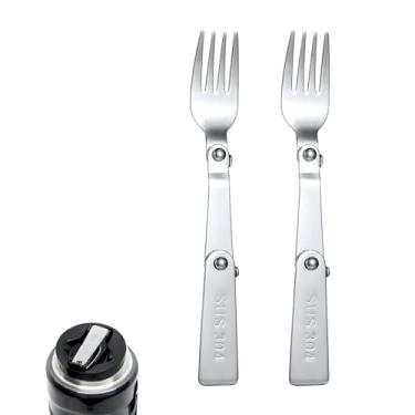 Imagem de BOXOB 2 Peças De Garfos Reposição Para Garrafa Térmica Funtainer, Pote Comida 16 Oz, Multifuncional, Dobrável, Portátil, Lavável Na Máquina Lavar Louças, Metal, Servir, Piquenique, Escola, Viagem Ao