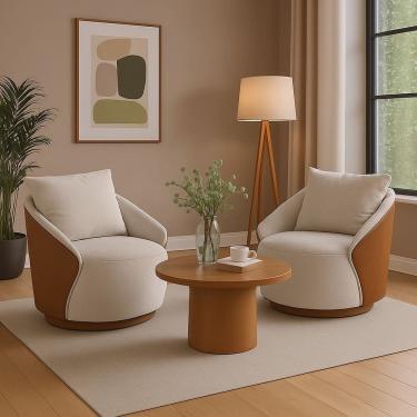 Imagem de Poltrona para Sala de Estar 74cm X 64cm Mabel Branco / Terracota