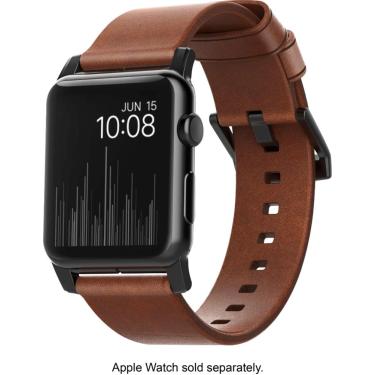 Imagem de Nomad - Pulseira de couro moderna para Apple Watch 42 mm e 44 mm - Marrom com alças pretas-STRAP-AW-42MM-NS-HOR-BRN-BL