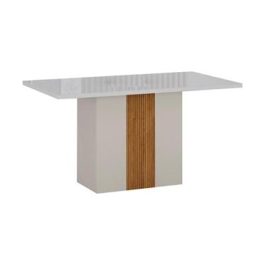 Imagem de Mesa de Jantar Retangular com Tampo de Vidro Doha 100% MDF Off White e