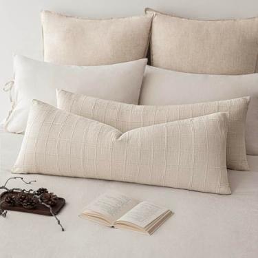 Imagem de Foindtower Conjunto de 2 capas de almofada decorativas de linho xadrez neutra de corpo longo capas de almofada lombar fazenda vintage decoração de casa para sofá cadeira sofá quarto sala de estar, 35