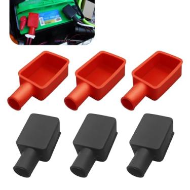 Imagem de MOXRUQ 6 peças de tampas de terminal de bateria vermelha e preta, capa de poste de bateria, tampas de borracha positivas e negativas, protetor de isolamento de terminal de bateria para carros