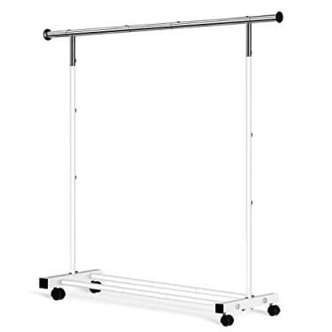 Imagem de VICERII Suporte de roupas, rack de roupas de 140 cm com rodas e prateleira inferior, capacidade de 59 kg, suporte de roupas resistentes para pendurar roupas, casacos, camisas, suéteres, saias, vestido, branco