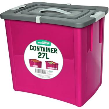 Imagem de Porta Ração Grande 10kg Armazenador Container Cachorro Gato Diversos com Trava e Alça 27l (Rosa)