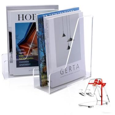 Imagem de AcryAL Pacote com 2 porta-arquivos de revistas de acrílico transparente, suporte de pasta de arquivos vertical, organizador de mesa de acrílico, suporte de revistas, estante de livros, escritório