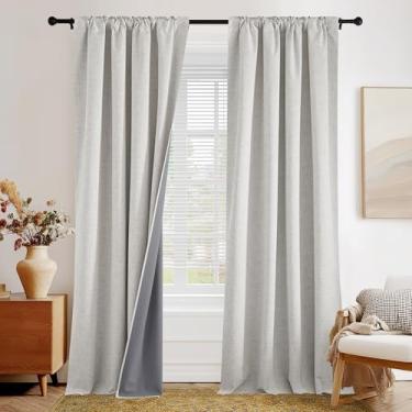 Imagem de PONY DANCE Cortinas blackout de linho de 213 cm de comprimento, 100% cortina preta completa, conjunto de 2 painéis para quarto e sala de estar, cortinas de janela com isolamento térmico para