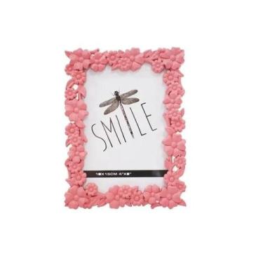 Imagem de Porta Retrato De Plástico Rosa Flores 1 Foto Enfeite 10X15Cm - Taimes