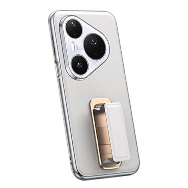 Imagem de HAOMRIYL Capa de couro para Huawei Pura 80 Ultra/80 Pro+/80 pro/80, capa galvanizada com alça de pulso Kickstand capa de proteção para câmera, branca, 80 Pro+