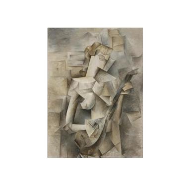 Imagem de Pinturas Famosas Arte Parede-Imagens em Tela-Girl with a Mandolin-Pôster e Impressões para Sala de Estar Quarto Casa 50x70cm20x27in Sem Moldura