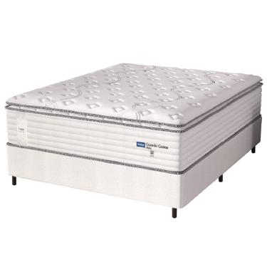 Imagem de Cama Box Casal Queen Colchão Molas Guarda Costas Max Com Pillow Probel 158x198x78cm Branco / Cinza