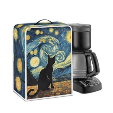 Imagem de PJHEQOXE Capas para máquinas de café Starry Night Cat Print - Capas protetoras resistentes à poeira para cafeteiras, liquidificadores, misturadores, máquina de suco - à prova de poeira, lavável