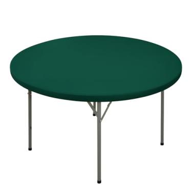 Imagem de Nacuci Toalha de mesa redonda elástica, capa de mesa de poliéster à prova de vento, resistente a arranhões e lavável para mesas dobráveis de 1,5 m, piquenique, acampamento, festa (verde, 152 cm)