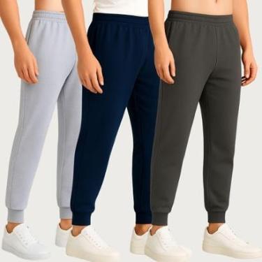 Imagem de Kit Com 3 Calças Jogger Masculina Moletom Básica com Bolsos Casual Estiloso-Masculino
