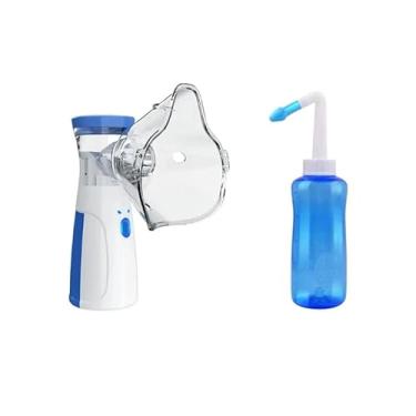 Imagem de Nebulizador Inalador Portátil Ultrassônico Para Adultos E Crianças + Garrafa Lavador Higienizador Nasal De 300ml