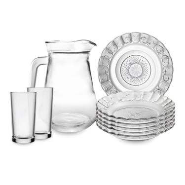 Imagem de Jogo De Pratos Fundos E Copos C/13 Peças Aparelho de Jantar Em Vidro Com Jarra (Rubi)