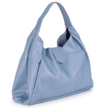Imagem de Bolsa Tote Grande de Couro Legítimo Azul Claro com Alça de Ombro, Multi-compartimentos, Estilo Casual