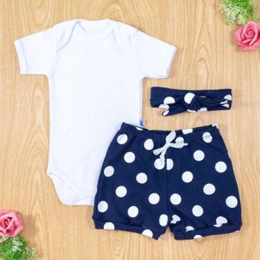 Imagem de Conjunto de Verão Bebê Menina Faixa Minimalista Poá Marinho - Era Uma 