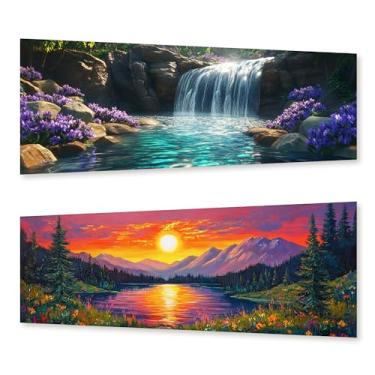 Imagem de Zariocy Pacote com 2 kits de arte de diamante grandes para paisagens de adultos, arte de pintura de diamante DIY redonda broca completa diamante bordado pinturas artísticas artesanato para decoração