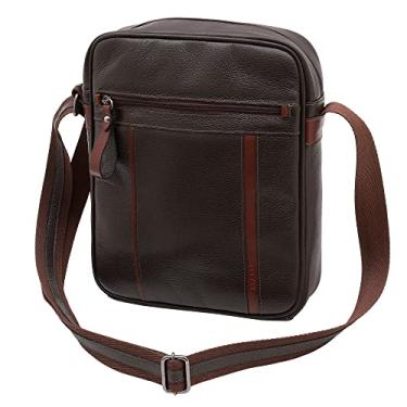 Imagem de Bolsa Carteiro Transversal Unissex Couro Bovino Legítimo Bicolor Alça Ajustável M.ART 7402 (Café/Pinhão)
