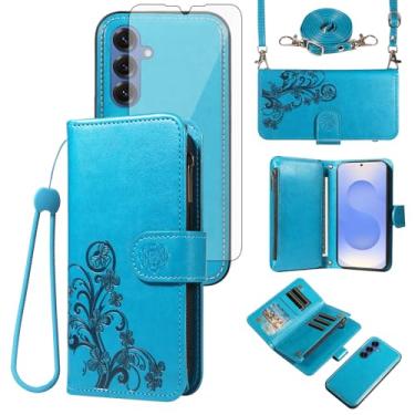 Imagem de Asuwish Capa de celular para Samsung Galaxy S25 Plus S25+ 5G Carteira com zíper destacável com protetor de tela de vidro temperado, compartimento para cartão de flores S25Plus 25S + S 25 25+ SM-S936U