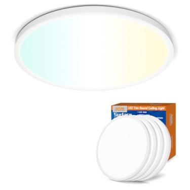 Imagem de Allsmartlife Luz de teto LED embutida pacote com 4, luz de tela plana redonda fina de 45,7 cm 36W 4650lm, 3000K/4000K/6500K regulável, luminárias brancas suporte de teto para cozinha, quarto