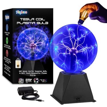 Imagem de Bola de plasma azul - 18 cm - lâmpada de bobina Tesla eletricidade estática em um globo de vidro pressurizado a vácuo, nebulosa, relâmpago de trovão, plug-in - para festas, decorações, adereço, STEM