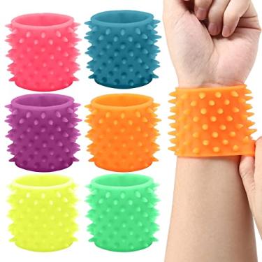 Imagem de Special Supplies Pulseiras sensoriais felpudas para crianças, pacote com 6, brinquedos sensoriais flexíveis e elásticos, silicone tátil, toque ondulado, pulseiras brilhantes e coloridas