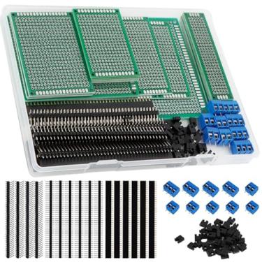 Imagem de HEHIPLE Kit de protótipo de placa de circuito PCB de 174 peças, placas perf de dupla face em 6 tamanhos (grande, médio, pequeno), compatível com arduino, inclui conectores macho e fêmea de 4