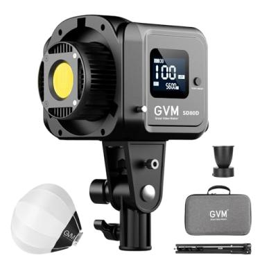 Imagem de Luz de vídeo LED GVM 80W com Softbox de lanterna e kit de suporte de tripé, bicolor 2700K-7500K 12 cenas CRI97+ Bowens Mount Studio Light, APP Control COB iluminação de saída contínua para gravação de