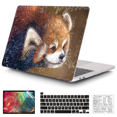 Imagem de QCzyc Capa rígida de plástico compatível com MacBook Pro de 13 polegadas M2/M1 2025 2022-2017 A2338 A2289 A2251 A2159 A1989 A1706 A1708 capa rígida de plástico e adesivo de teclado Mac OS (Panda