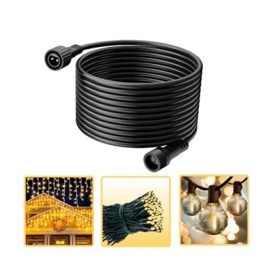 Imagem de cshare Cabos de extensão para decorações infláveis de corda de luzes, cabo de extensão externo de 2 pinos de 32,8 m à prova d'água para adaptador de energia Class2, painel solar, feriado preto