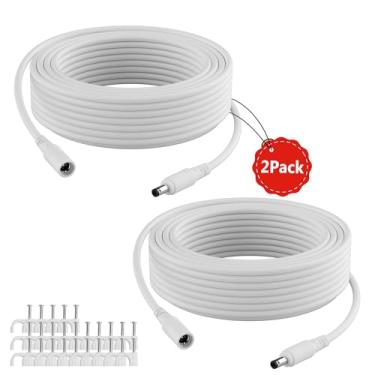 Imagem de Cabo de extensão de alimentação CC de 12 V 25 pés (pacote com 2), 5,5 mm x 2,1 mm, cabo adaptador macho para fêmea 5521, compatível com câmera de segurança CCTV, rede IP, DVR autônomo, fita de LED
