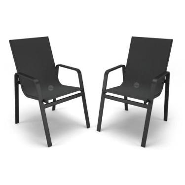 Imagem de Kit 2 Cadeiras Miami Gourmet Alumínio Preto Tela Preto - Aluv Móveis