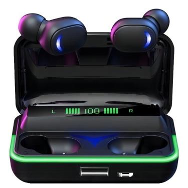 Imagem de Fone de Ouvido Preto TWS com Case Carregador Power Bank À Prova de Suor