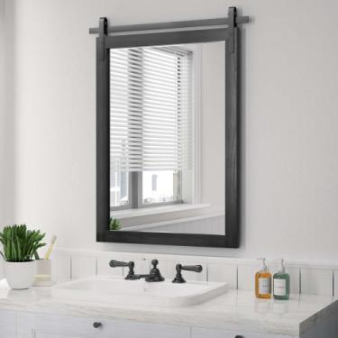 Imagem de Espelho PAIHOME Farmhouse com moldura de madeira preta 56x76cm Banheir