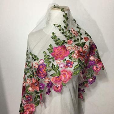 Imagem de 39,9 cm de largura floral colorida bordado renda acabamento tecido costura em apliques de aplique por The Yard para roupas artesanais DIY vestido de noite decoração de casa (1 jarda)