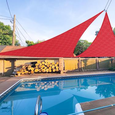 Imagem de E&K Sunrise 16'x16'x16' toldo para-sol vermelho Equilateral Triângulo Canopy - Tecido externo sombra 180 GSM UV Block, borda curvada personalizada