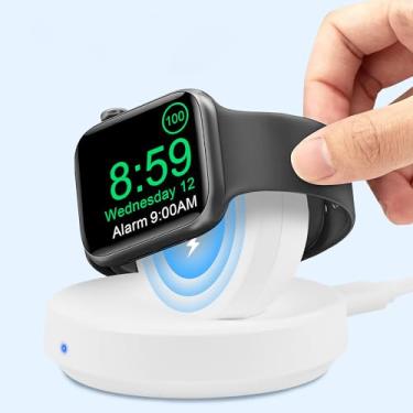 Imagem de Suporte de carregador para Apple Watch, base de carregamento sem fio magnética portátil com cabo de carregamento, compatível com Apple Watch Series SE/7/6/5/4/3/2 (branco)