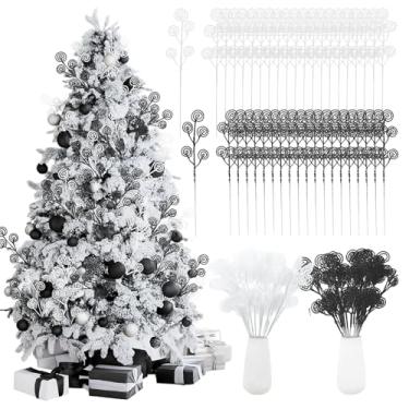 Imagem de Riceshoot 50 palhetas e sprays de árvore de Natal, enfeites de haste de glitter artificial, varas decorativas encaracoladas para vasos, galhos de árvore de Natal de doces altos para decoração de festa