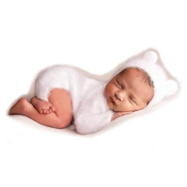 Imagem de Ederafoto 2 peças de roupas de fotografia para recém-nascidos, adereços para fotos de meninos, sessões de fotos, fantasia de bebê, gorro de urso de crochê (shorts brancos)