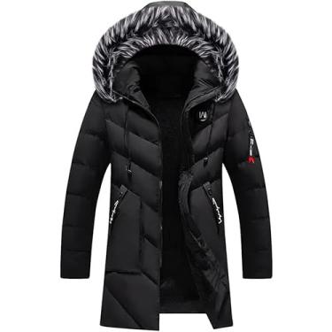 Imagem de Parka De Inverno Para Homens Grossos E Quentes Para Homens De Inverno à Prova De Vento Casacos Casuais Casaco Longo Médio Para Homens Parka Plus Size, Black, XL