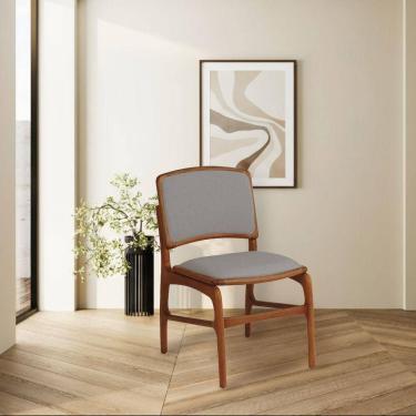 Imagem de Cadeira Para Jantar Florença Madeira Jequitibá Terra Encosto E Assento Em Tecido Linho Cinza