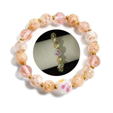 Imagem de Sakinre Pulseira de vidro Firefly com contas que brilham no escuro para mulheres, pingente de flor exclusivo, pulseira luminosa com contas para presente, One Size, Vidro, Sem Pedra Preciosa