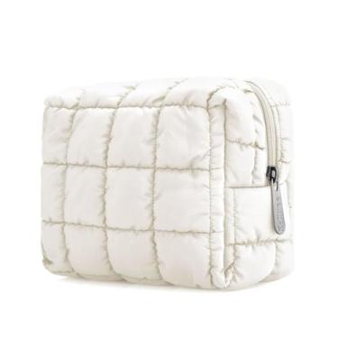 Imagem de Bolsa de maquiagem E-Tree Cute Bolsa de cosméticos acolchoada branca
